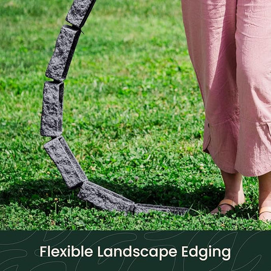 Beuta Landscape Edging | Garden Edging Border | Faux Stone Bricks for Lawn Edging, Flower beds, Pathways & Yard Edging– 1 Pack | Each Section Has 6 Bricks 48" L x 4" W x 2.25" H | 3 Spikes |Charcoal