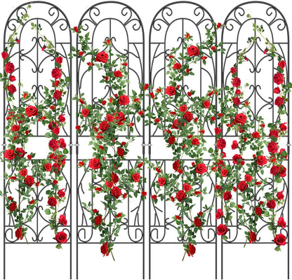 4 Pack Metal Garden Trellis for Climbing Plants, Black Metal Garden Trellis for Vines Plant Rose Vegetable Support,Large Decorative Outdoor Trellis