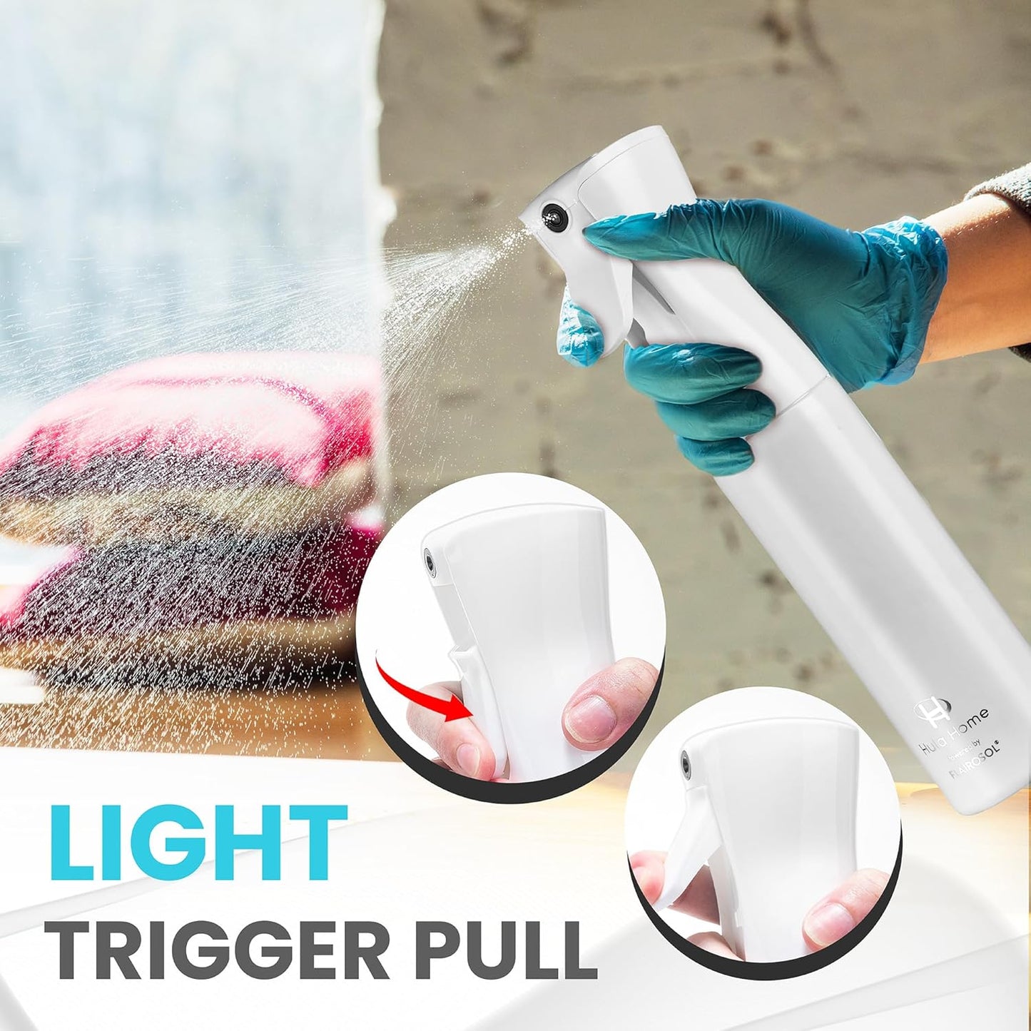 Hula Home Spray Bottle for Hair (10.1oz/300ml) - Powered by Flairosol® Spray Technology - Continuous Ultra Fine Mist Sprayer – For Hairstyling, Cleaning, Salons, Plants, Essential Oil - All White