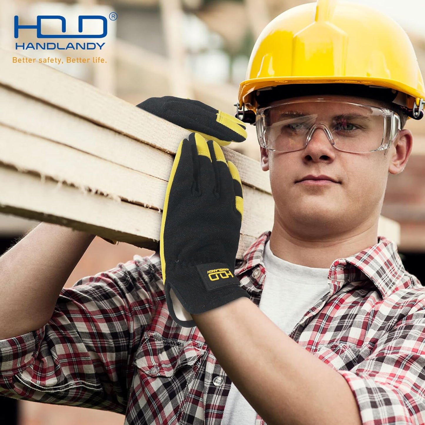 HLDD HANDLANDY Mens Leather Gardening Gloves, Utility Work Gloves for Gardening, Yardwork, Construction, Mechanics