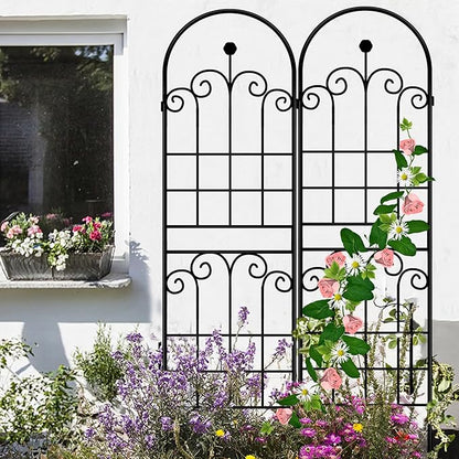 LZRS 4 Pack 71x20in Rustic Iron Arch Decoration Garden Trellis with Black Metal Coating – Perfect for Supporting Climbing Plants Outdoor, Roses, Vines, Flowers, and Vegetables.