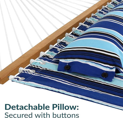 Sunnydaze Double Quilted Fabric Hammock with Universal Steel Stand - 450-Pound Capacity - Black Stand - Catalina Beach