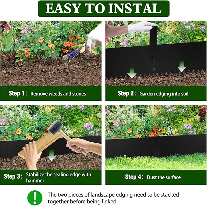 Metal Landscape Edging 6 Pack 40" L x 6" H (20 FT Total),Galvanized Metal Garden Edging, Hammer-in,Flexible,and Easy-to-Install for Lawns,Garden and Yards,Black