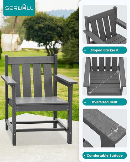 SERWALL Patio Furniture Set, HDPE Material All Weather Use Adirondack Chair Set with Side Table for Balcony, Porch, Garden, Backyard- Gray