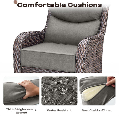 6 Piece Outdoor Patio Swivel Rocker Chairs, Waterproof Wicker, High Back, Deep Seating, Wide Armrest, Upgraded 6 inch Thick Cushions, Side Table, Ideal for Deck Porch Yard, Brown/Grey