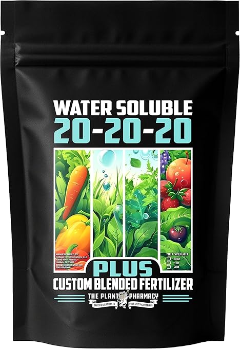 Fertilizer Commercial Grade | 20-20-20 Plus | 1 Pound | Water Soluble Plant Food | Balanced Formula with Chelated Micronutrients | General Purpose Nutrient | Turf Lawns Shrubs Gardens Ornamentals