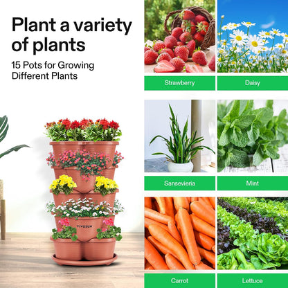 VIVOSUN 2-Pack 5 Tier Vertical Gardening Stackable Planter for Strawberries, Flowers, Herbs, Vegetables, Brown