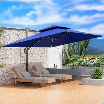9' X 12' Cantilever Outdoor Patio Umbrellas Double Top Large Rectangle Umbrella Heavy Duty 360°Rotation Offset Umbrella for Garden Deck Pool Patio,Navy Blue