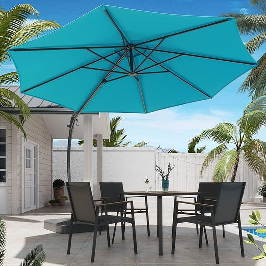 LAUSAINT HOME Outdoor Patio Umbrella with Base, 12 FT Deluxe Curvy Cantilever Umbrella Heavy Duty Offset Hanging Umbrella with 360° Rotation for Market, Pool, Garden, Backyard, Deck (Turquoise Blue)