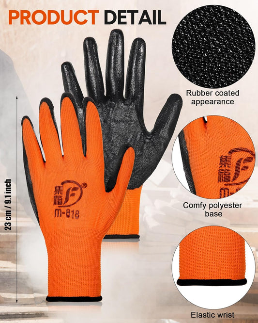Nuogo 48 Pairs Gardening Gloves for Men Women Rubber Coated Safety Work Gloves Bulk for Gardening Construction Work