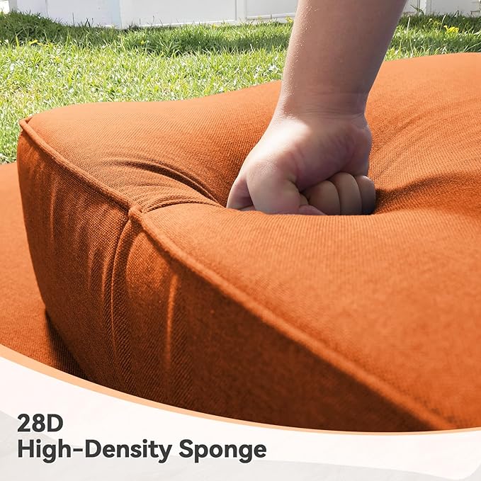 Luxury 6" Outdoor Cushions for Patio Furniture, 24x24x6" Thick Seat Cushion Set of 10, Fade Resistant Couch Chair Replacement Cushions High Density Wicker Chair Cushion w/ Removable Cover, Orange