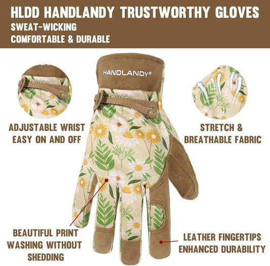 HLDD HANDLANDY Work Gloves for Women and Ladies, Leather Gardening Gloves Flexible Mechanic Working Gloves