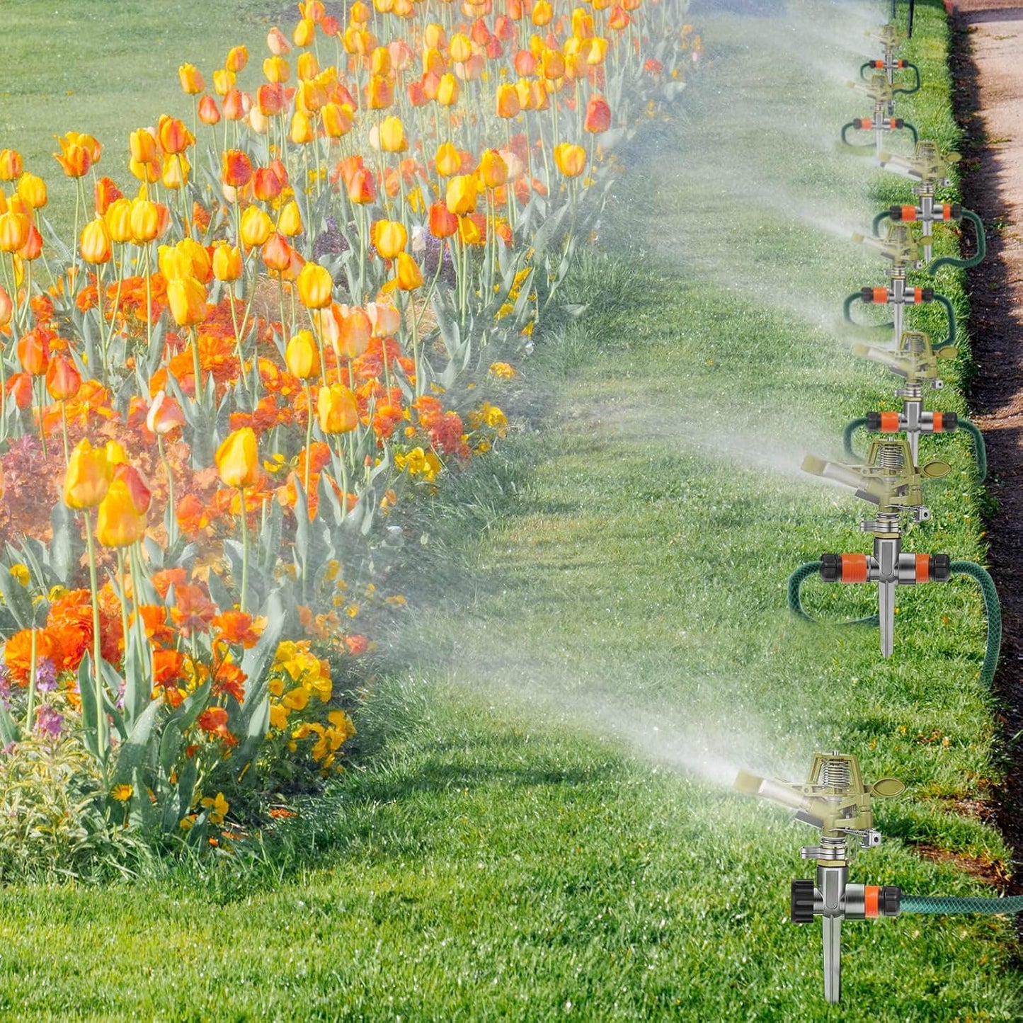 Chengu 8 Set Zinc Alloy Water Sprinklers Heads for Lawns Yard Heavy Duty Adjustable 360 Degree Watering Impact Pulsating Garden Sprinklers Multipack for Large Area Irrigation