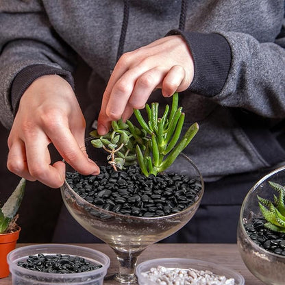 Mr. Fireglass 5 lbs Black Pebbles, 3/8" Natural Decorative Polished River Rocks Aquarium Gravel for Indoor Plants, Vases, Succulents and Outdoor Garden Landscaping