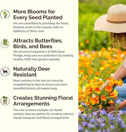 Eden Brothers Dry Area Wildflower Mixed Seeds for Planting, 1 lb, 480,000+ Seeds with Cosmos, African Daisy, Blue Flax | Attracts Pollinators, Plant in Spring or Fall, Zones 3, 4, 5, 6, 7, 8, 9, 10