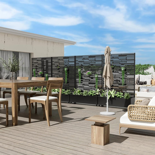 Casaphoria Metal Raised Garden Bed with Trellis and Wheels, 72"x47"x16" Planter Box for Climbing Plants, Vegetables & Vines, Features Drainage Holes and Privacy Screen (Black-Shine)