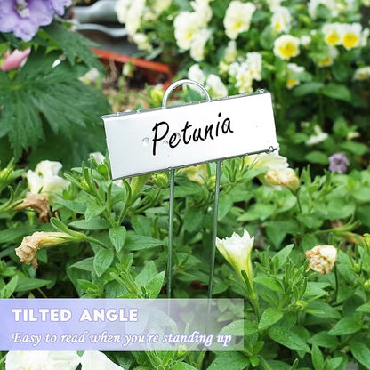 FORUP Metal Plant Labels, 50 Pack Garden Label Markers, Weatherproof Garden Stake Tags, Reusable Planting Gardening Markers, Silver