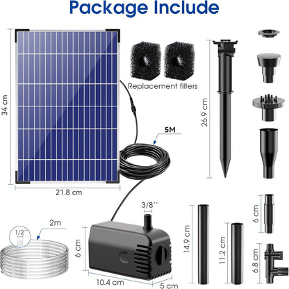Biling 12W Solar Fountain Pump, Solar Pond Pump equipped filtration and anti-dry Protection, Solar Pond Fountain with PVC Tubing Various Nozzles Accessories for Water Garden & Pond Pumps