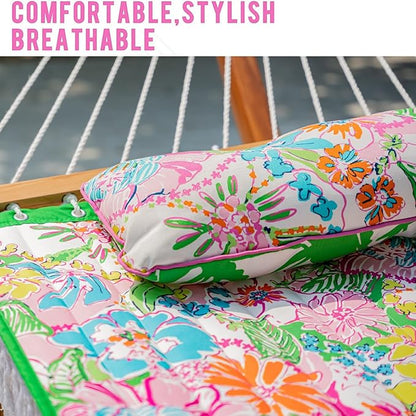 Lazy Daze Hammocks 12 FT Double Layered Quilted Fabric Hammock Swing with Pillow and Carrying Bag, Elegant Tassels and Spread Bar Heavy Duty Stylish for Two Person 450lbs, Floral