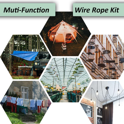 1/8" Wire Rope Kit，Steel Wire Cable，220FT Turnbuckles for Cables Wire，304 Stainless Steel Cable,M5 Turnbuckle Kit for Outdoor, Garden, Kitchen, Craft