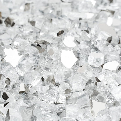 Mr. Fireglass 10 Pounds Fire Glass - 1/4 Inch High Luster Reflective Tempered Glass Rocks for Fireplace Fire Pit Table and Landscaping, Platinum