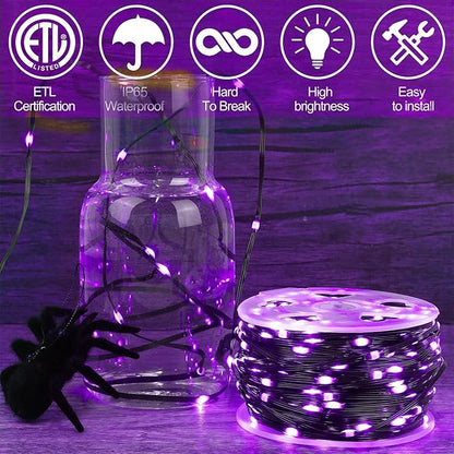 WATERGLIDE Extra Long 328 FT Halloween Lights, 1000 LED Outdoor Fairy String Light, Green PVC Copper Wire Christmas Lights, Plug in 8 Modes & Waterproof for Tree Party Home Yard Decor, Purple