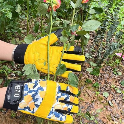 Cowhide Leather Thorn Proof & Puncture Resistant Gardening Gloves for Women and Men, Touchscreen Compatible Working Gloves for Weeding, Digging, Planting, Gardening Gifts for Women (Large)