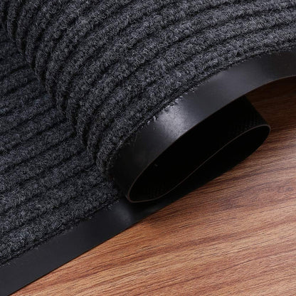 Fani Heavy Duty Large Grey Striped Floor Door Mat - Waterproof Low Profile Home Rug with Anti-Skid Rubber Back (Gray, 23" x 35")