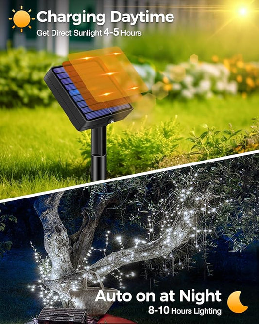 3 Pack Solar Fairy Lights for Outside Waterproof, 49FT/15M 150LED Solar String Light Outdoor 8 Modes Solar Twinkle Lights for Garden Yard Christmas Tree Wedding Party Decor, Cool White