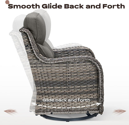 Wicker Outdoor Patio Furniture Set - 8 Piece Patio Conversation Sets with Swivel Rocker Chairs, Ottomans, Sofa and Coffee Table, 6 inch Cushions, Deep Seating, for Porch Deck Mixed Grey/Grey