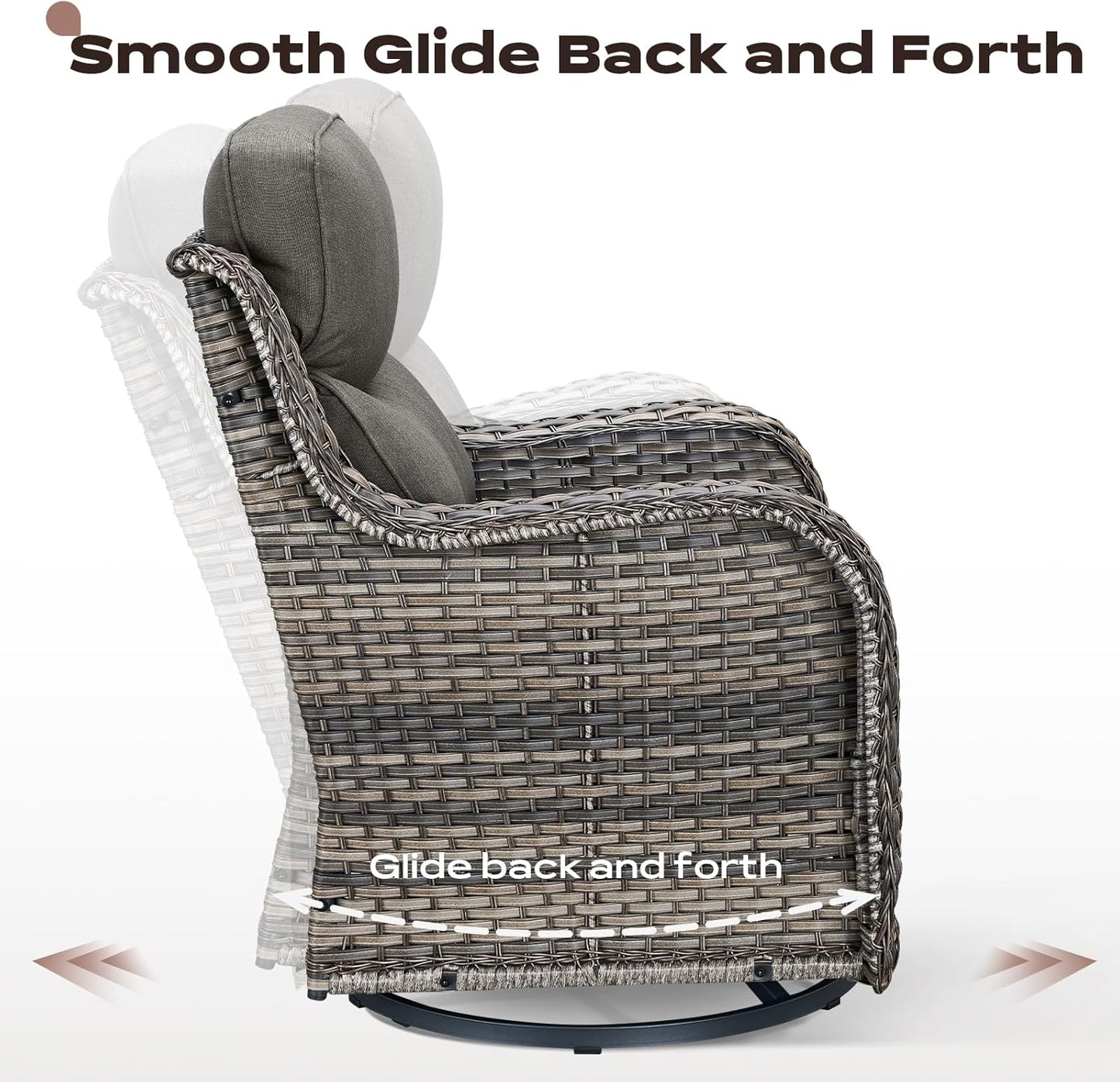 Wicker Outdoor Patio Furniture Set - 5 Piece Patio Conversation Sets with Swivel Rocker Chairs, Ottomans and Side Table, 6 inch Cushions, Waterproof Wicker, for Porch Deck Mixed Grey/Grey