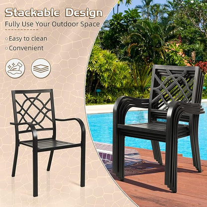 Incbruce 300lbs Patio Chairs Set of 2 Outdoor Dining Chairs, Metal Frame Stackable Patio Dining Chairs, Wrought Iron Black Outdoor Chairs with Armrest for Garden, Poolside, Backyard