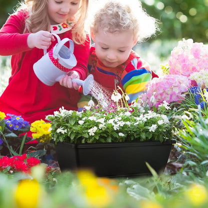 HAITRAL Hanging Planters for Outdoor Plants,Deck Railing Planter Boxes Countryside Style Window Boxes Planters, Balcony Flower Pots Plastic Railing Planter with Metal Brackets for Fence,Black 2 Pcs