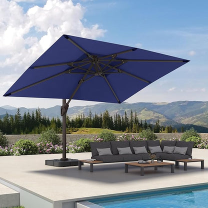 9' X 12' Cantilever Patio Umbrella with Base Included 360°Rotation Rectangular Outdoor Large Offset Umbrellas Double Top Heavy Duty Windproof for Garden Deck Pool, Navy