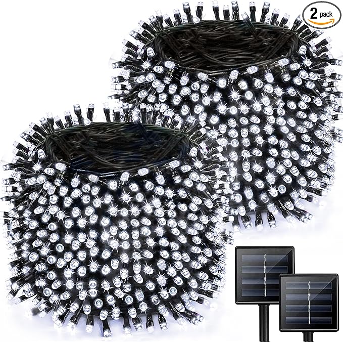 2 Pack Solar String Lights for Outside, 170 FT 480 LED Solar String Lights Outdoor with 8 Modes & Memory Function, Super Long Waterproof Solar Chrismas Lights for Tree Party Decorations (Cool White)