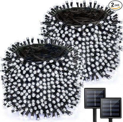 2 Pack Solar String Lights for Outside, 170 FT 480 LED Solar String Lights Outdoor with 8 Modes & Memory Function, Super Long Waterproof Solar Chrismas Lights for Tree Party Decorations (Cool White)