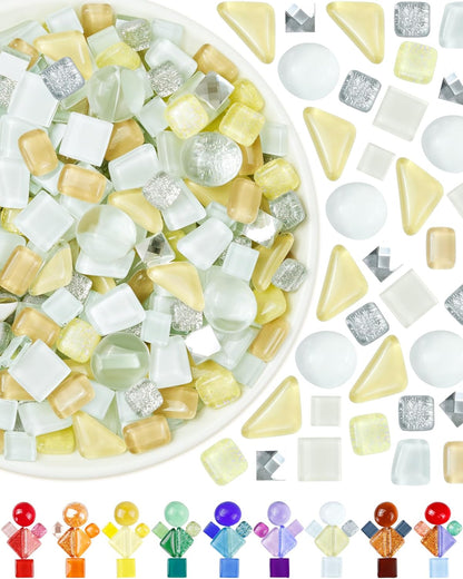 FIVEIZERO 420g Mosaic Tiles for Crafts - 280Pcs Glass Mosaic Kits, Mixed Shapes Mosaic Glass Pieces for Art, Irregular Tiny Mosaic Tile for DIY Projects, Home Decoration(White)