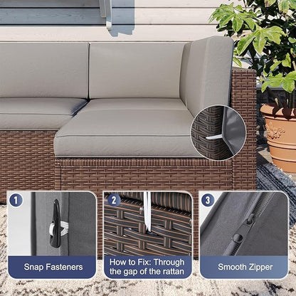 Aoxun Outdoor Replacement Cushions for Patio Furniture, Waterproof Sofa Cushion for 6-Seat Rattan Wicker Sectional Patio Conversation Sets, 14-Piece Cushions Set for L-Shape Couch, Grey