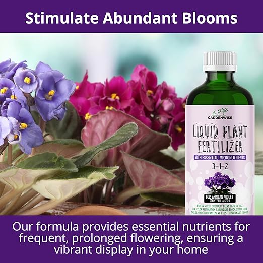 3-1-2 African Violet Fertilizer for Indoor Plants: Liquid Fertilizer with Essential Micronutrients Drops - Plant Food for African Violets (32 OZ)