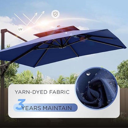 10' X 13' Patio Umbrella Outdoor Large Rectangle Offset Cantilever Umbrellas Double Top Heavy Duty Windproof with 360-degree Rotation for Pool Garden Deck