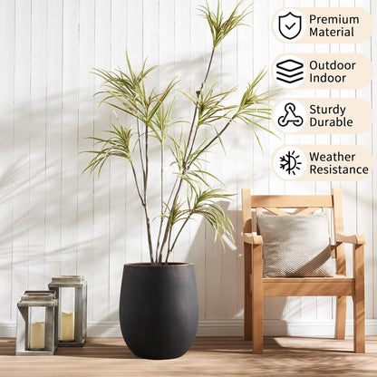 15.5" H Outdoor Concrete Planter, Round Flower Pot with Drainage Hole and Silicone Plug, Plant Container for Garden, Patio, Home, Office, Black, Copper Rim, 1 Pack