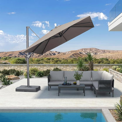 PURPLE LEAF 8' X 8' Left-right Tilting Outdoor Patio Umbrella Swivel Offset Cantilever Heavy Duty Rectangle Aluminum Umbrella with UV Resistant for Deck Pool Patio Backyard, Ash Mocha