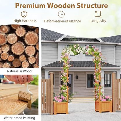 Giantex Garden Arbor with Planter Boxes, Wooden Arch with Trellis and Raised Garden Bed for Climbing Vine Plants Vegetables Herbs, Decorative Arbor Archway for Wedding, Ceremony, Party (Orange)