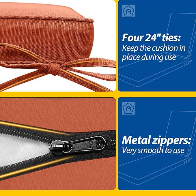 AAAAAcessories Outdoor Chaise Lounge Cushions, Waterproof, Fade-Resistant Patio Furniture Replacement Cushions, 80" x 26" x 3", Set of 2, Rust