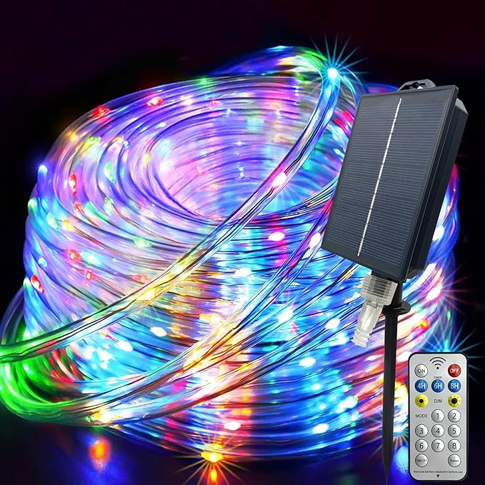 Solar String Lights Outdoor Waterproof LED,66ft 200 LED Rope Lights Solar Powered,8 Modes Multicolor Fairy Lights with Remote for Christmas Garden Patio Deck Backyard Pool Trampoline