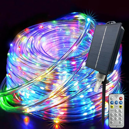 Solar String Lights Outdoor Waterproof LED,66ft 200 LED Rope Lights Solar Powered,8 Modes Multicolor Fairy Lights with Remote for Christmas Garden Patio Deck Backyard Pool Trampoline