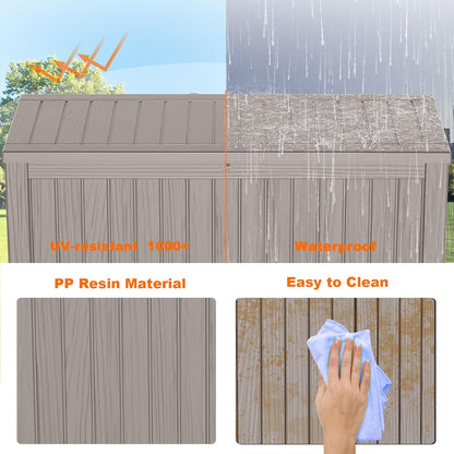 150 Gallon Resin Deck Box, Lockable Patio Outdoor Storage Box for Furniture, Garden Tools and Tools Storage, Waterproof Outside Storage Boxes - Grey