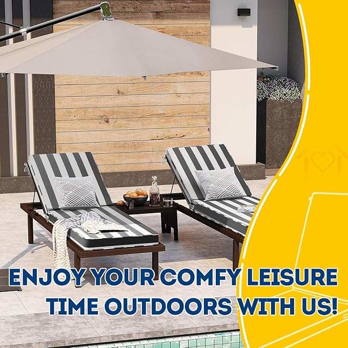 AAAAAcessories Outdoor Chaise Lounge Cushions, Waterproof, Fade-Resistant Patio Furniture Replacement Cushions, 74" x 23" x 3", Gray Cabana Stripe