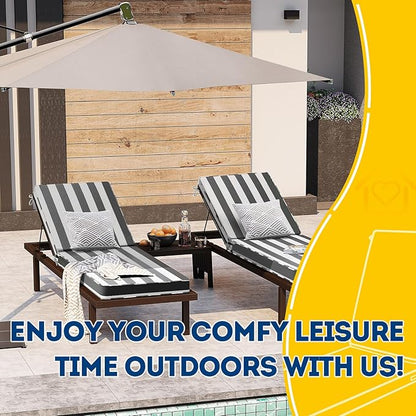 AAAAAcessories Outdoor Chaise Lounge Cushions, Waterproof, Fade-Resistant Patio Furniture Replacement Cushions, 74" x 23" x 3", Gray Cabana Stripe