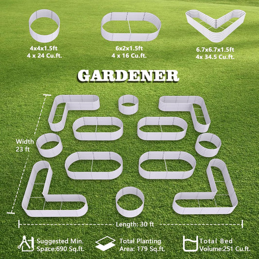 A ANLEOLIFE 12-Pack 4X4X1.5ft & 6X2X1.5ft & 81x81x18 in Deep Root Galvanized Raised Garden Beds Outdoor for Planting Vegetables Flowers Herb, Antique White